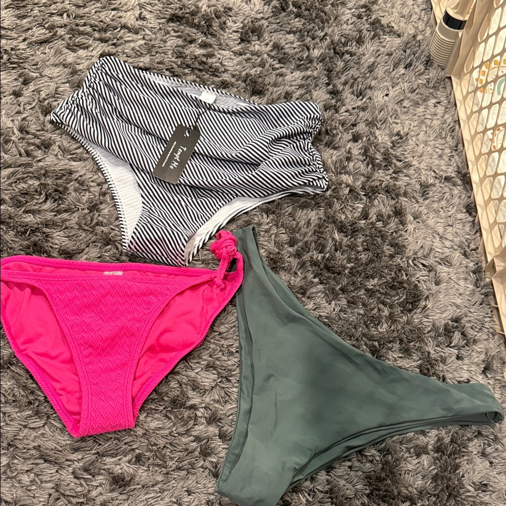 Zara Women's Bikini Bottoms - Black Stripes, Pink, Green
